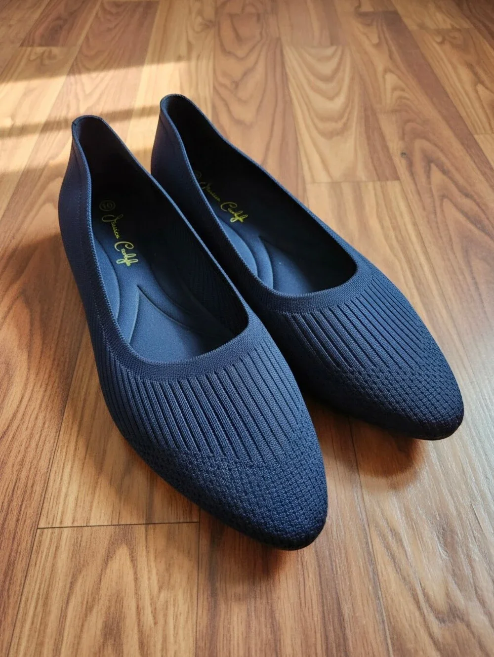 Navy Knit Pointed-Toe Flats